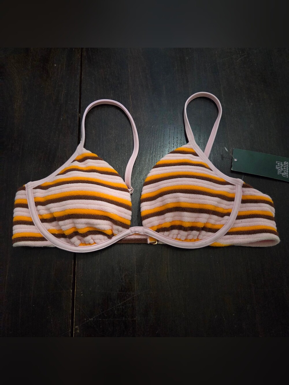 Striped Pink, Yellow & Brown Bikini Top